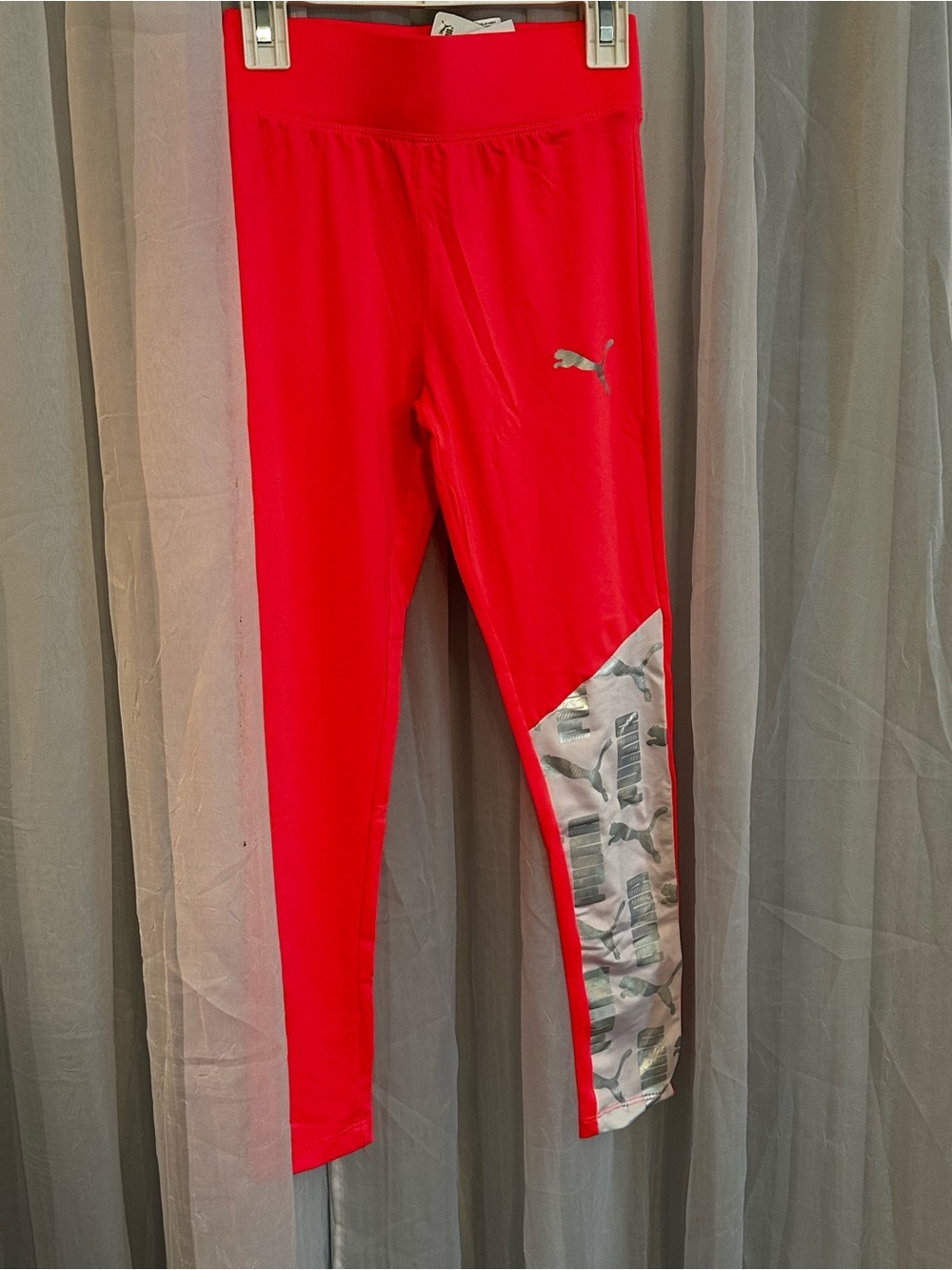Puma Girls Hot Pink Leggings with Silver Logo & Panel